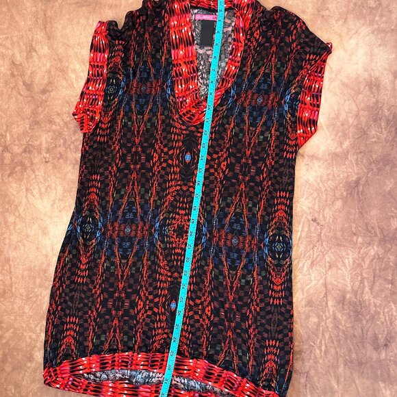 Custo Line Amazing Graphic Red Tunic Style Shirt with Short Sleeves 100% Viscose - Picture 2 of 7